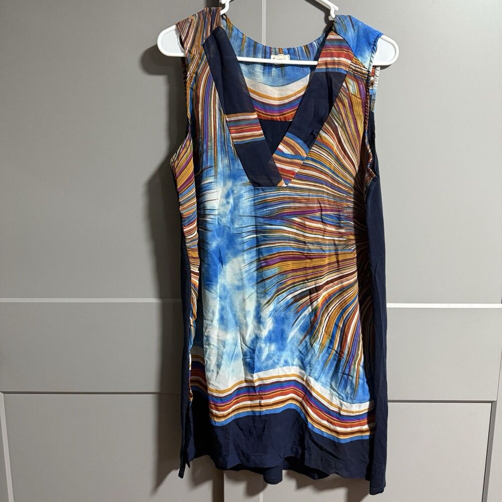 Anthropologie Tiny V-Neck Sleeveless Abstract Light Tunic Tank Top Multicolor L